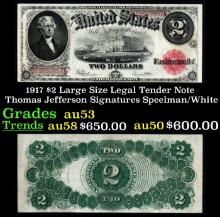 1917 $2 Large Size Legal Tender Note Thomas Jefferson Grades Select AU Signatures Speelman/White