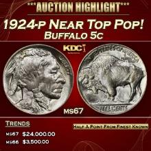 1924-p Buffalo Nickel Near Top Pop! 5c ms67 SEGS