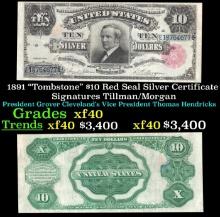 1891 $10 Red Seal Silver Certificate "Tombstone" Grades xf Signatures Tillman/Morgan