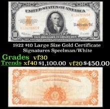 1922 $10 Large Size Gold Certificate Grades vf++ Signatures Speelman/White