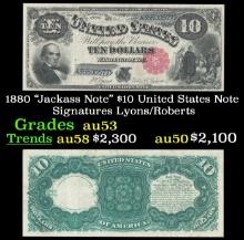 1880 $10 United States Note "Jackass Note" Grades Select AU Signatures Lyons/Roberts
