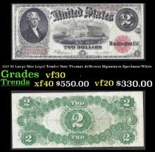 1917 $2 Large Size Legal Tender Note Thomas Jefferson Grades vf++ Signatures Speelman/White