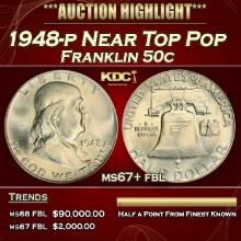 1948-p Franklin Half Dollar Near Top Pop 50c ms67+ fbl SEGS