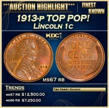 1913-p Lincoln Cent TOP POP! 1c ms67 rb SEGS
