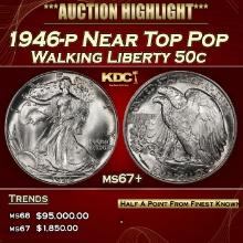 1946-p Walking Liberty Half Dollar Near Top Pop 50c ms67+ SEGS