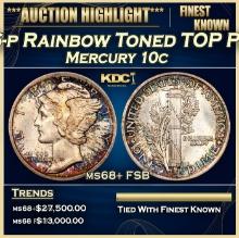 1916-p Mercury Dime Rainbow Toned TOP POP! 10c ms68+ FSB SEGS