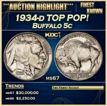 1934-d Buffalo Nickel TOP POP! 5c ms67 SEGS