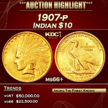 1907-p Gold Indian Eagle $10 ms66+ SEGS