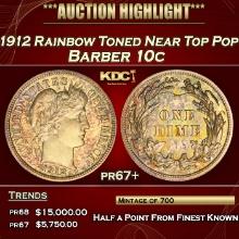 1912 Proof Barber Dime Rainbow Toned Near Top Pop 10c pr67+ SEGS