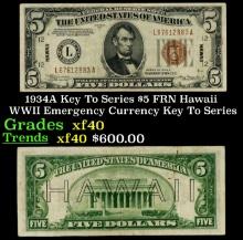 1934A $5 FRN Hawaii WWII Emergency Currency Key To Series Key To Series Grades xf