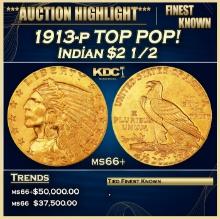 1913-p Gold Indian Quarter Eagle TOP POP! $2 1/2 ms66+ USCG