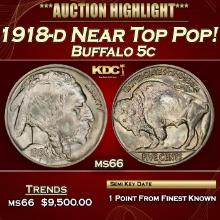 1918-d Buffalo Nickel Near Top Pop! 5c ms66 SEGS