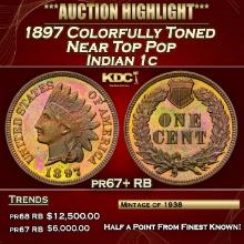 1897 Proof Indian Cent Colorfully Toned Near Top Pop 1c pr67+ RB SEGS