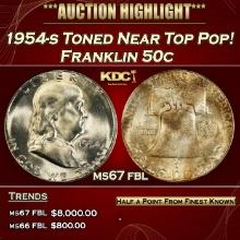 1954-s Franklin Half Dollar Toned Near Top Pop! 50c ms67 fbl SEGS