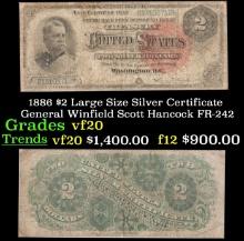 1886 $2 Large Size Silver Certificate General Winfield Scott Hancock Grades vf, very fine FR-242