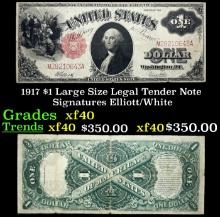 1917 $1 Large Size Legal Tender Note Grades xf Signatures Elliott/White