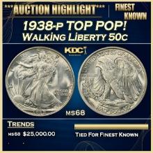 1938-p Walking Liberty Half Dollar TOP POP! 50c ms68 SEGS