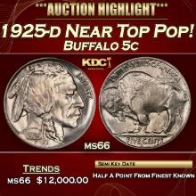 1925-d Buffalo Nickel Near Top Pop! 5c ms66 SEGS
