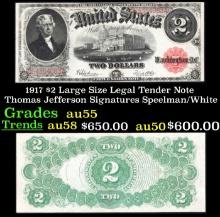 1917 $2 Large Size Legal Tender Note Thomas Jefferson Grades Choice AU Signatures Speelman/White