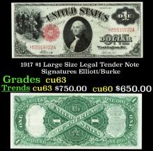 1917 $1 Large Size Legal Tender Note Grades Select CU Signatures Elliott/Burke