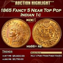 1865 Indian Cent Fancy 5 Near Top Pop 1c ms66+ rb SEGS