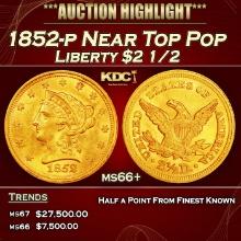 1852-p Gold Liberty Quarter Eagle Near Top Pop $2 1/2 ms66+ SEGS
