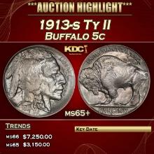 1913-s Ty II Buffalo Nickel 5c ms65+ SEGS