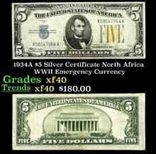 1934A $5 Silver Certificate North Africa WWII Emergency Currency Grades xf