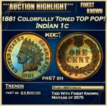 1881 Proof Indian Cent Colorfully Toned TOP POP! 1c pr67 bn SEGS