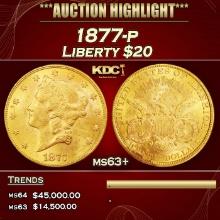 1877-p Gold Liberty Double Eagle $20 ms63+ SEGS