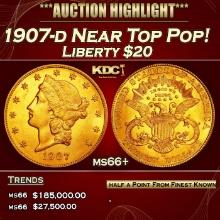 1907-d Gold Liberty Double Eagle Near Top Pop! $20 ms66+ SEGS
