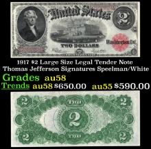 1917 $2 Large Size Legal Tender Note Thomas Jefferson Grades Choice AU/BU Slider Signatures Speelman