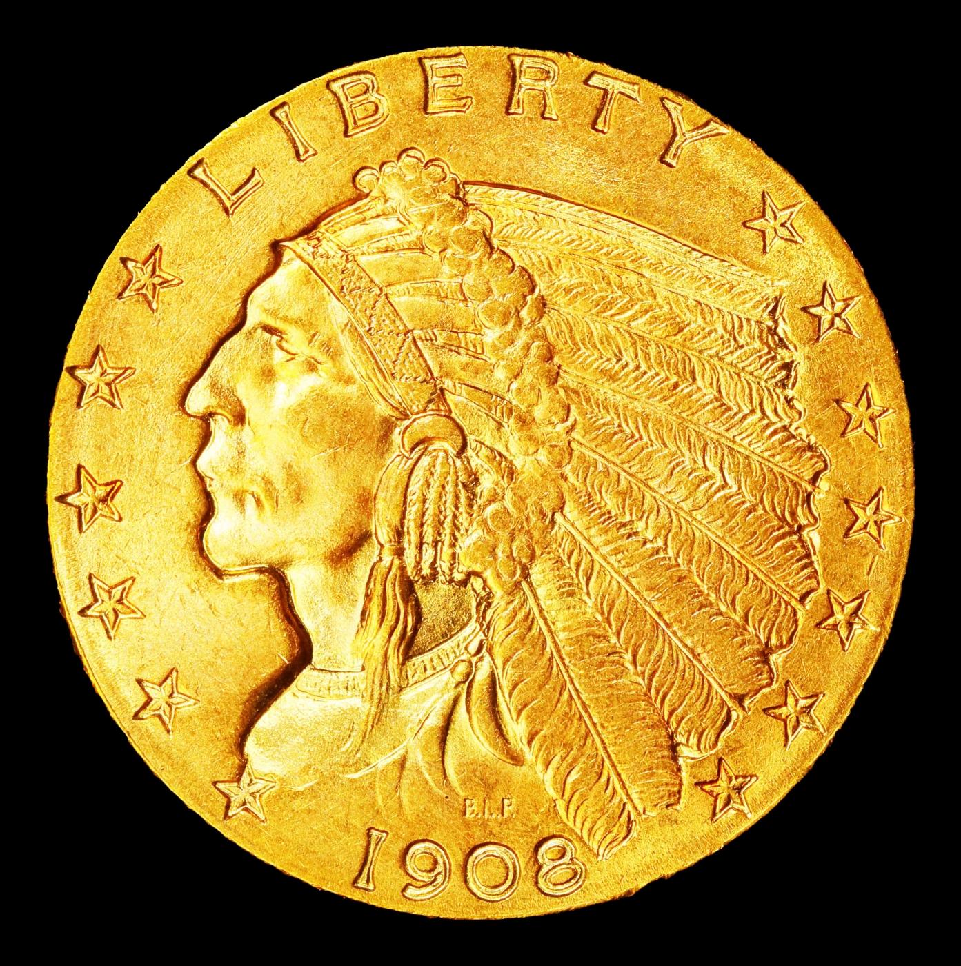 1908-p Gold Indian Quarter Eagle $2 1/2 ms64+ SEGS