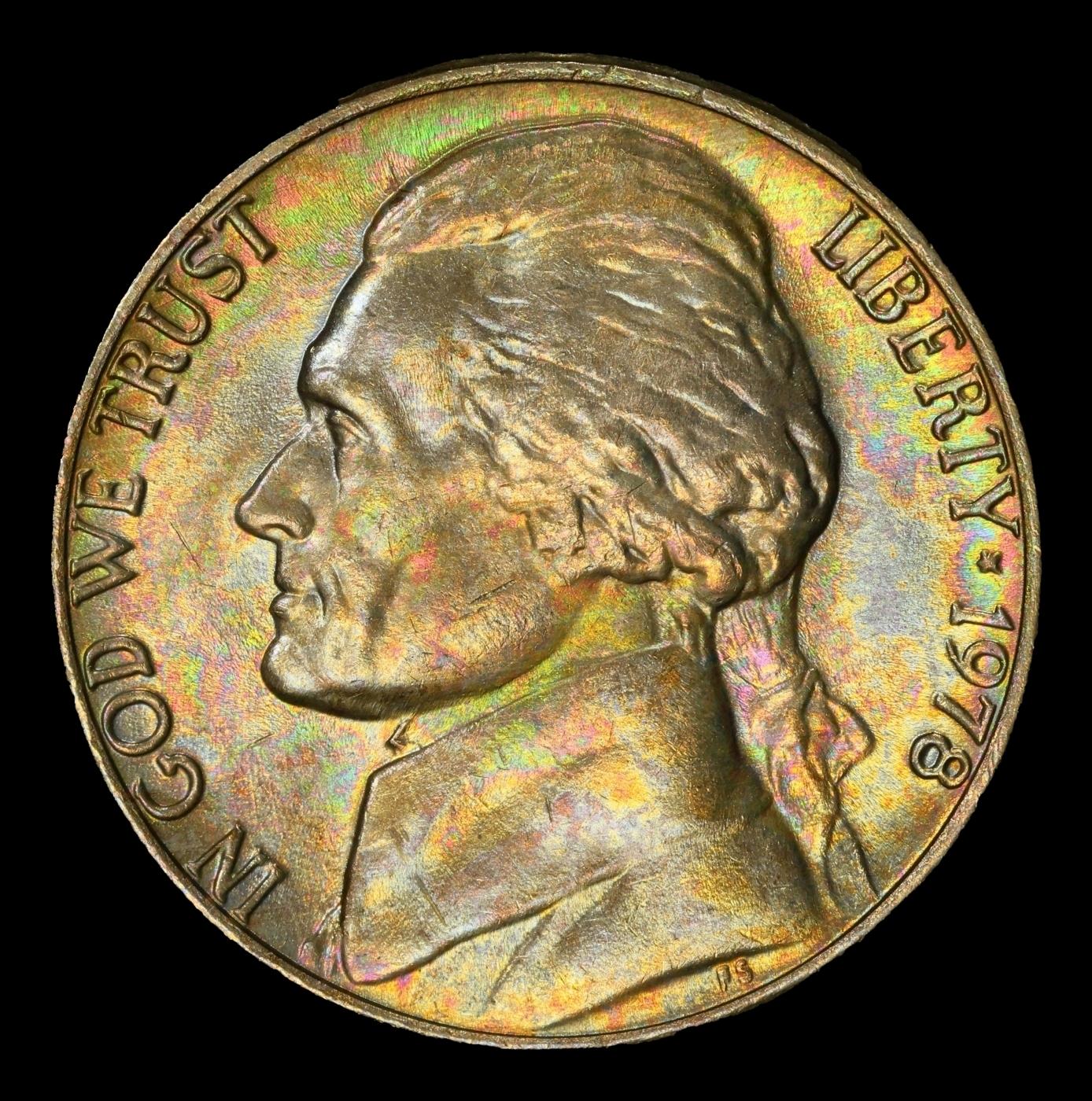 1978-p Jefferson Nickel Rainbow Toned TOP POP! 5c ms67 SEGS