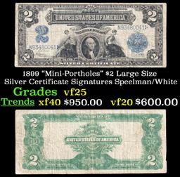 1899 $2 Large Size Silver Certificate "Mini-Portholes" Grades vf+ Signatures Speelman/White