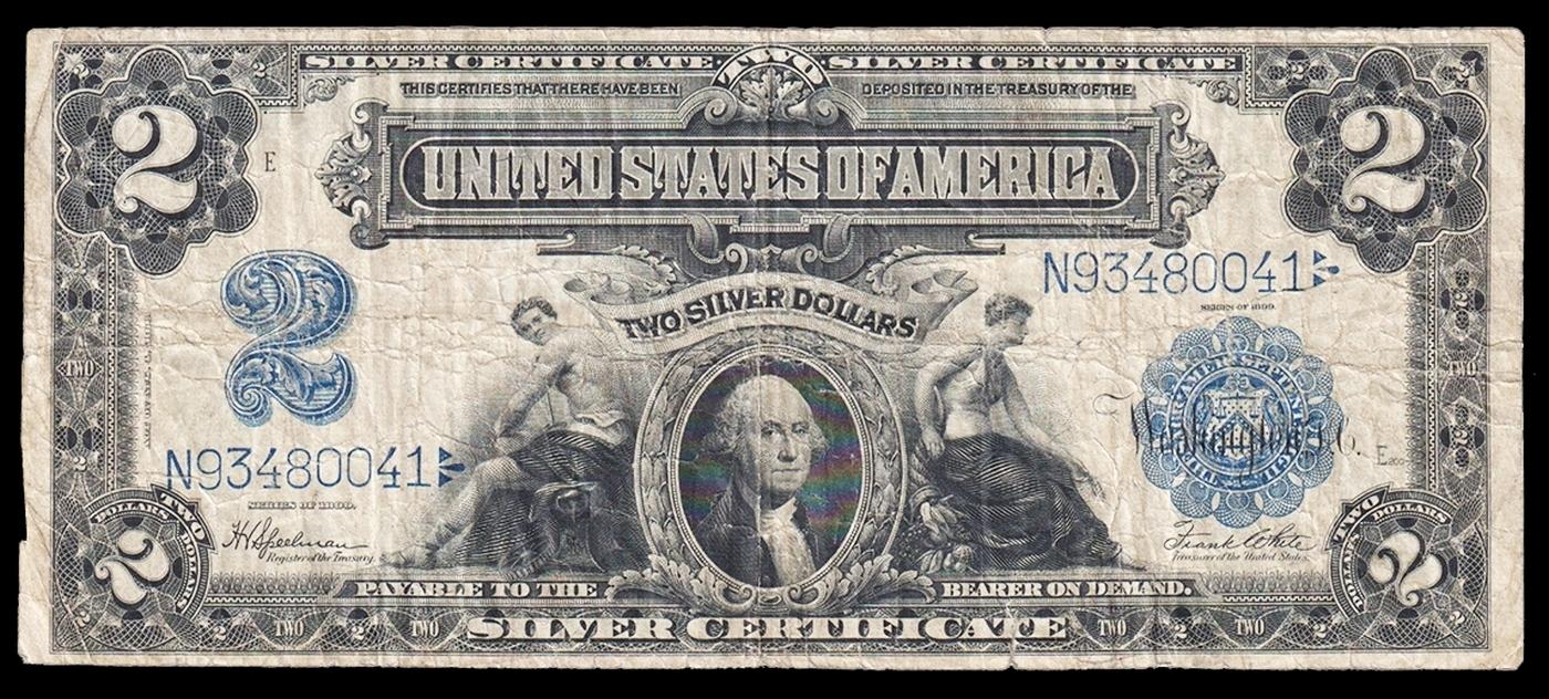 1899 $2 Large Size Silver Certificate "Mini-Portholes" Grades vf+ Signatures Speelman/White