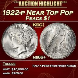 1922-p Peace Dollar Near Top Pop $1 ms66+ SEGS