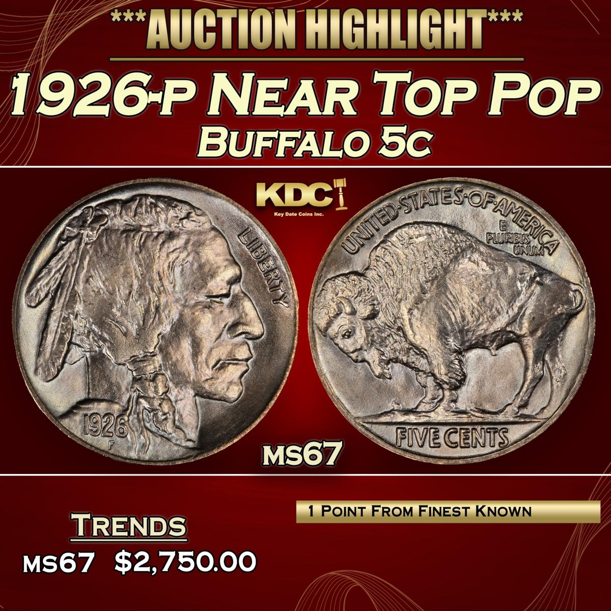 1926-p Buffalo Nickel Near Top Pop 5c ms67 SEGS
