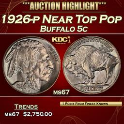 1926-p Buffalo Nickel Near Top Pop 5c ms67 SEGS