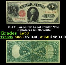 1917 $1 Large Size Legal Tender Note Grades Select AU Signatures Elliott/White