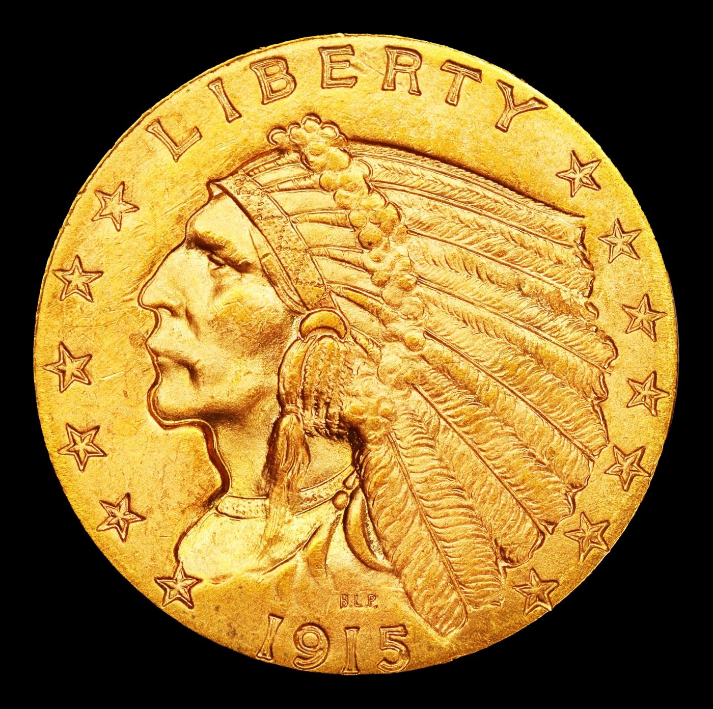 1915-p Gold Indian Quarter Eagle $2 1/2 ms64+ SEGS