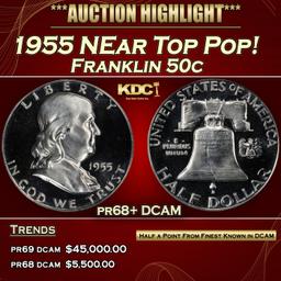 1955 Proof Franklin Half Dollar NEar Top Pop! 50c pr68+ DCAM SEGS