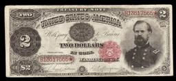 1891 $2 Treasury Note Grades xf Signatures Tillman/Morgan