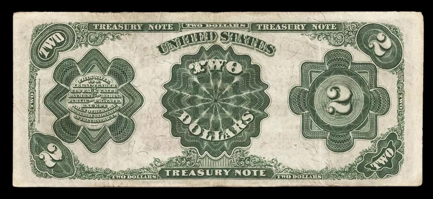 1891 $2 Treasury Note Grades xf Signatures Tillman/Morgan