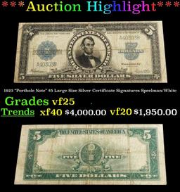 1923 $5 Large Size Silver Certificate "Porthole Note" Grades vf+ Signatures Speelman/White