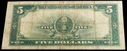 1923 $5 Large Size Silver Certificate "Porthole Note" Grades vf+ Signatures Speelman/White