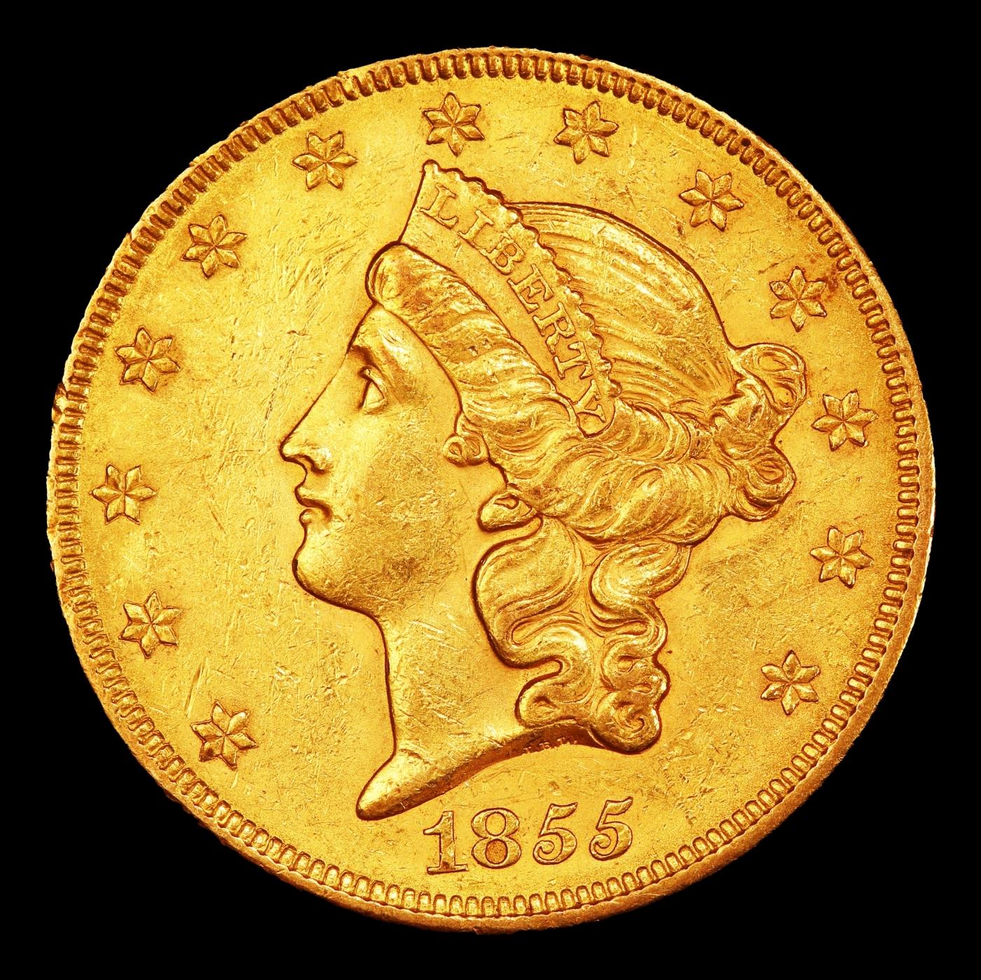 1855-p Gold Liberty Double Eagle $20 ms62 SEGS