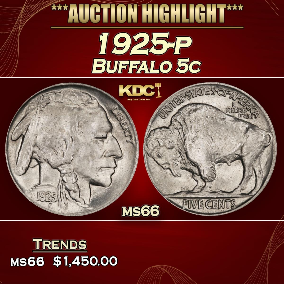 1925-p Buffalo Nickel 5c ms66 SEGS