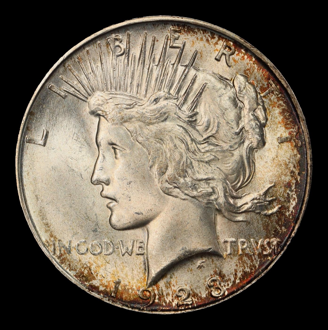 1923-d Peace Dollar Toned Near Top Pop $1 ms66+ SEGS