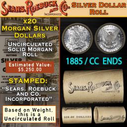RA- SEARS 20 Coin UNC Morgan Dollar $1 Roll With CC End 1885 & CC Ends